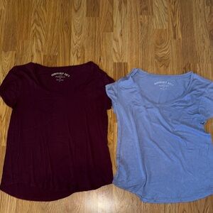 Aeropostale V-Neck T-Shirts - Burgundy and Light Blue